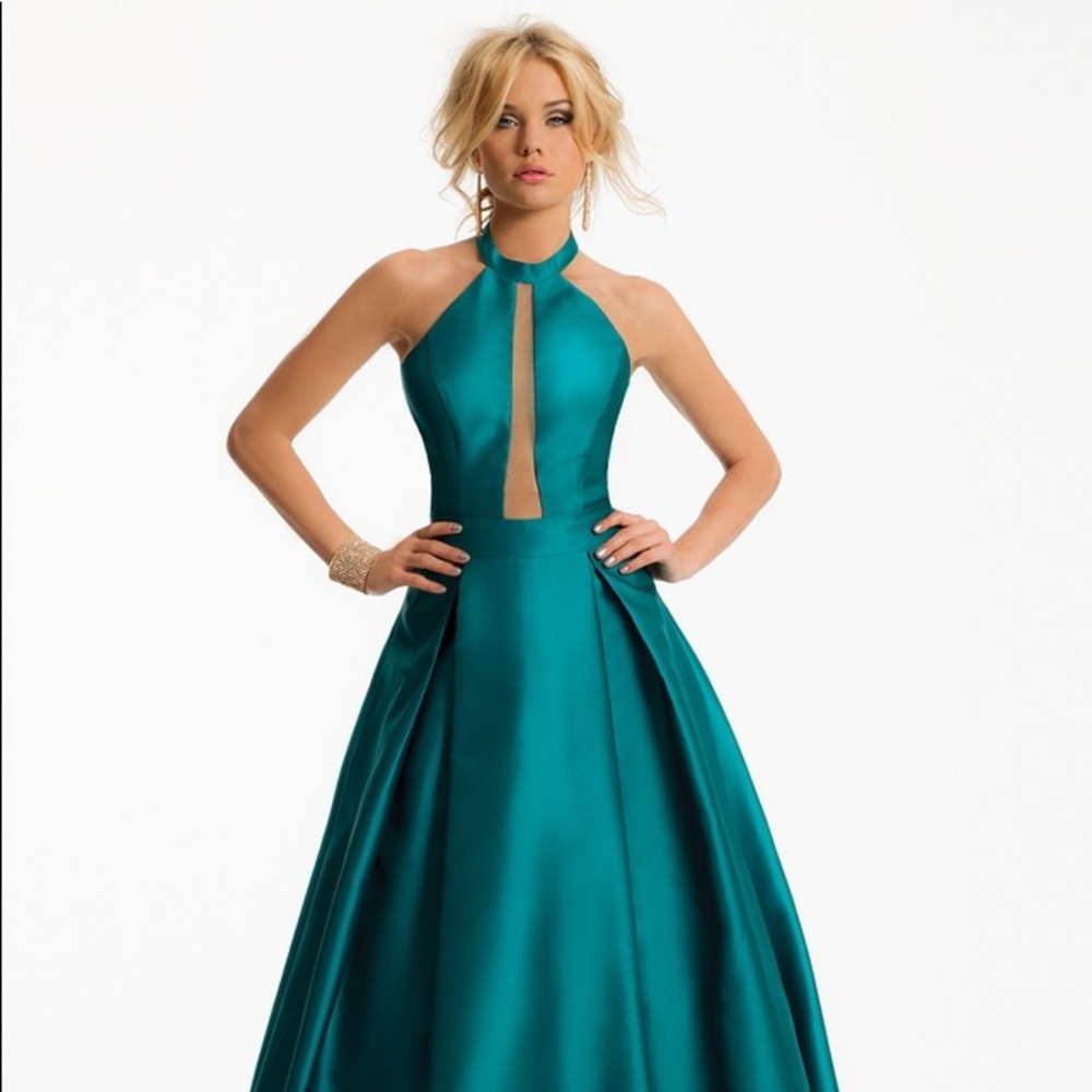Camille La Vie gown, Size 2, Material Satin, Color Teal